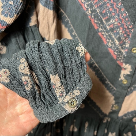 Free People Floral Chevron Pheasant Long Sleeve Tunic Dress - Picture 5 of 8